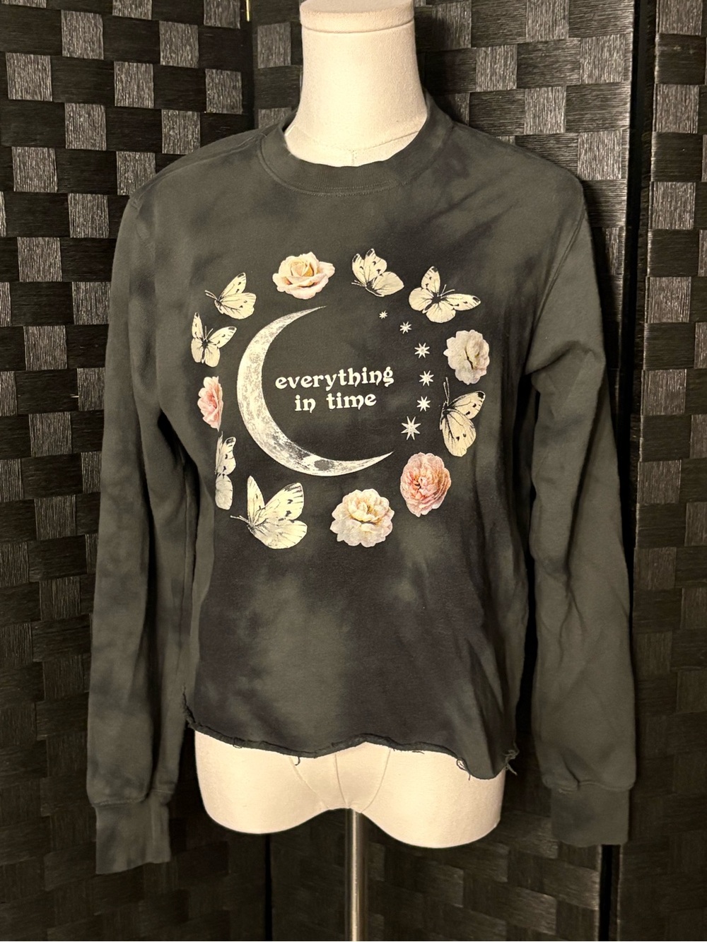 Mighty Fine Black Graphic Moon & Butterflies Sweatshirt
